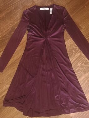 Laundry By Design Bordeaux Plum Stretch Jersey Knit ALINE MIDI Dress Sz SM